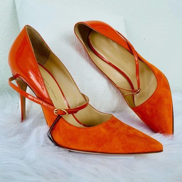 NEW! Jennifer Chamandi Orange LORENZO Leather Suede Pumps Size 38 - Picture 1 of 17